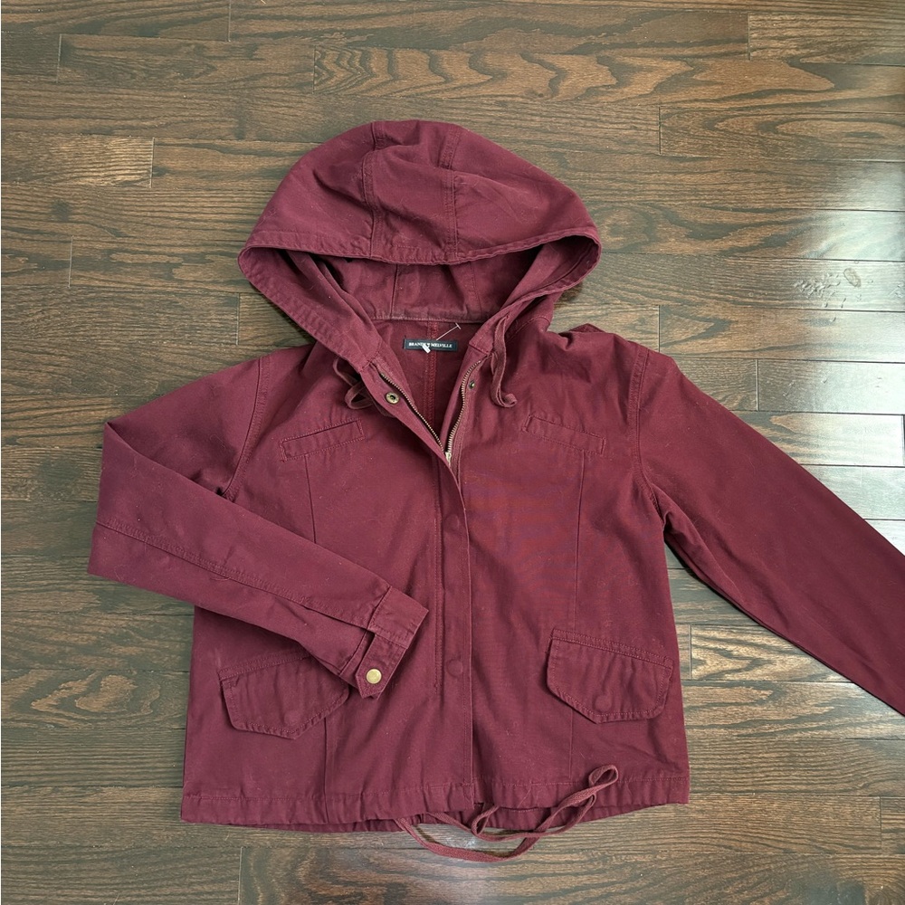 Brandy Melville Burgundy Hooded Cargo Military Jacket